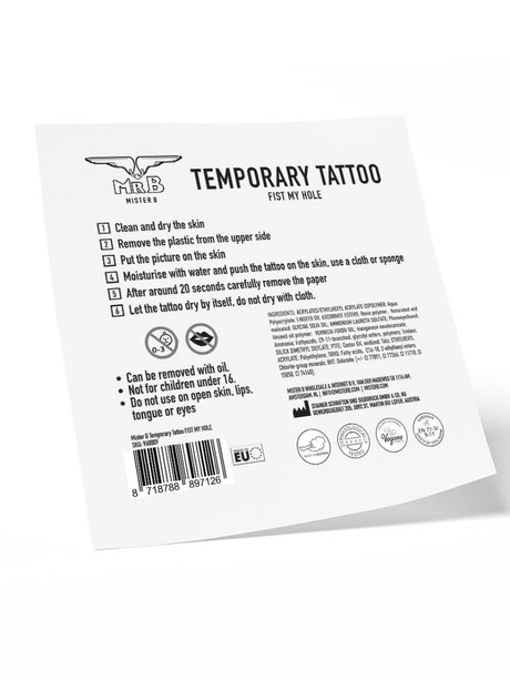 Fist My Hole, Temporary Tattoo from Mister B.