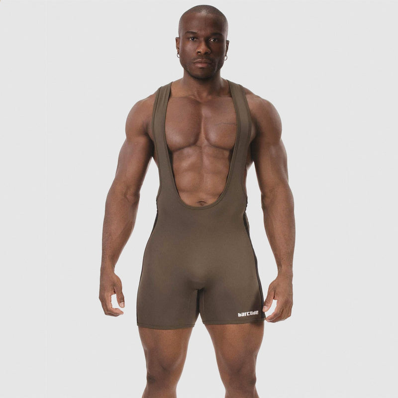 Lycra wrestling singlet by Barcode Berlin, Olive Green