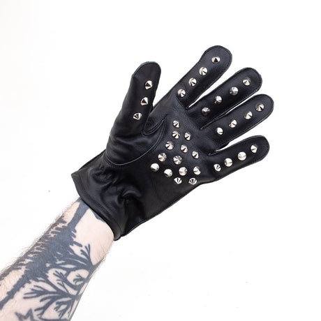 Pain Freak, Black Leather Spiked Spanking Gloves from Black Label.