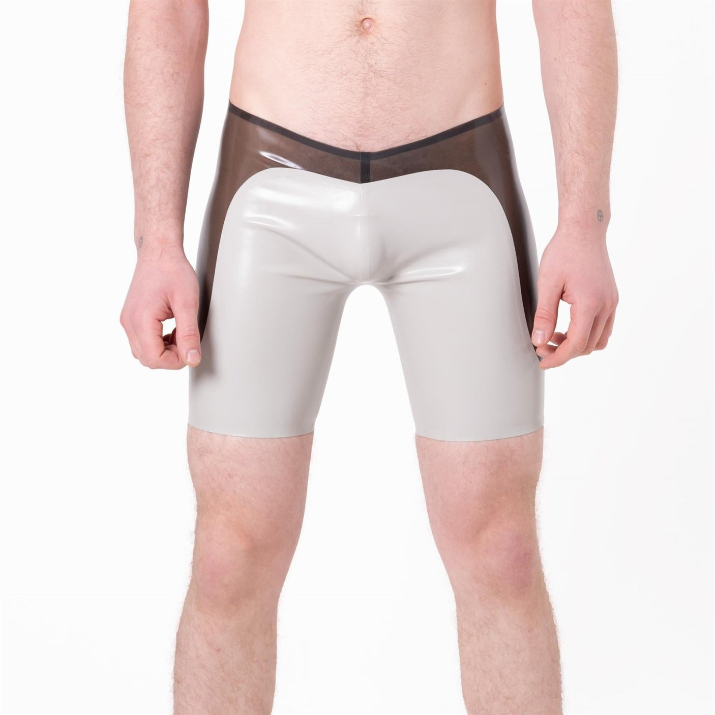 PEAK Rubber Shorts, Semi Trans Smokey Black // Made to order from REGULATION.