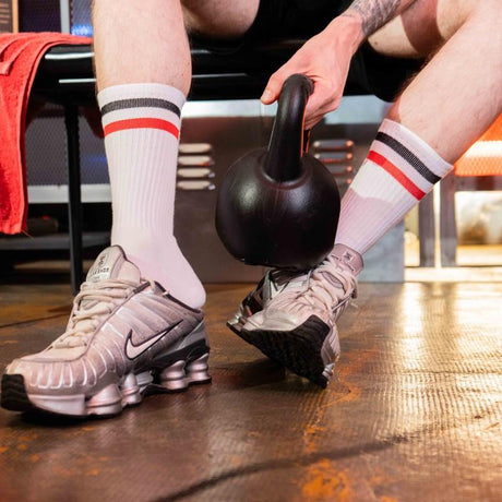Skater Socks, SNIFF, White/Black/Red from BOXER Barcelona.