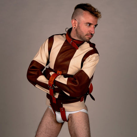 White Canvas & Tan Leather Straitjacket from Fetters.