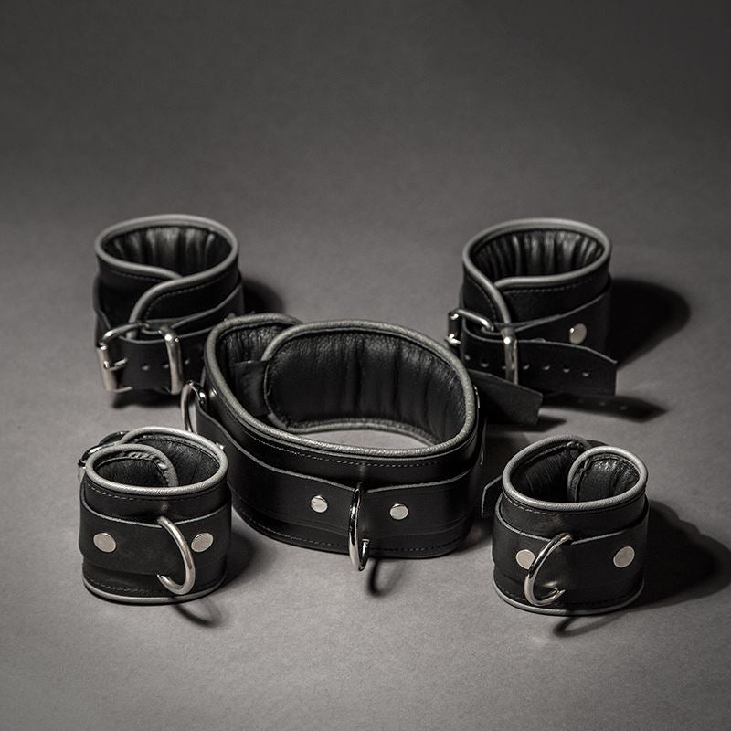 5 Piece Piped Leather Restraint Set from Fetters.