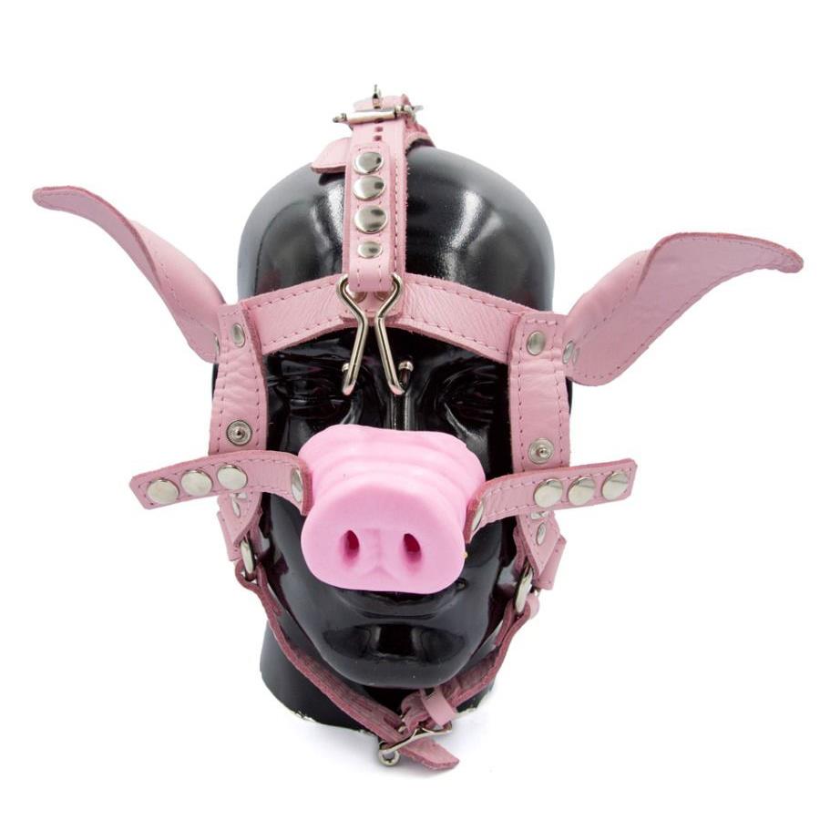 Leather Pig Head Harness, Pink from Mister B.