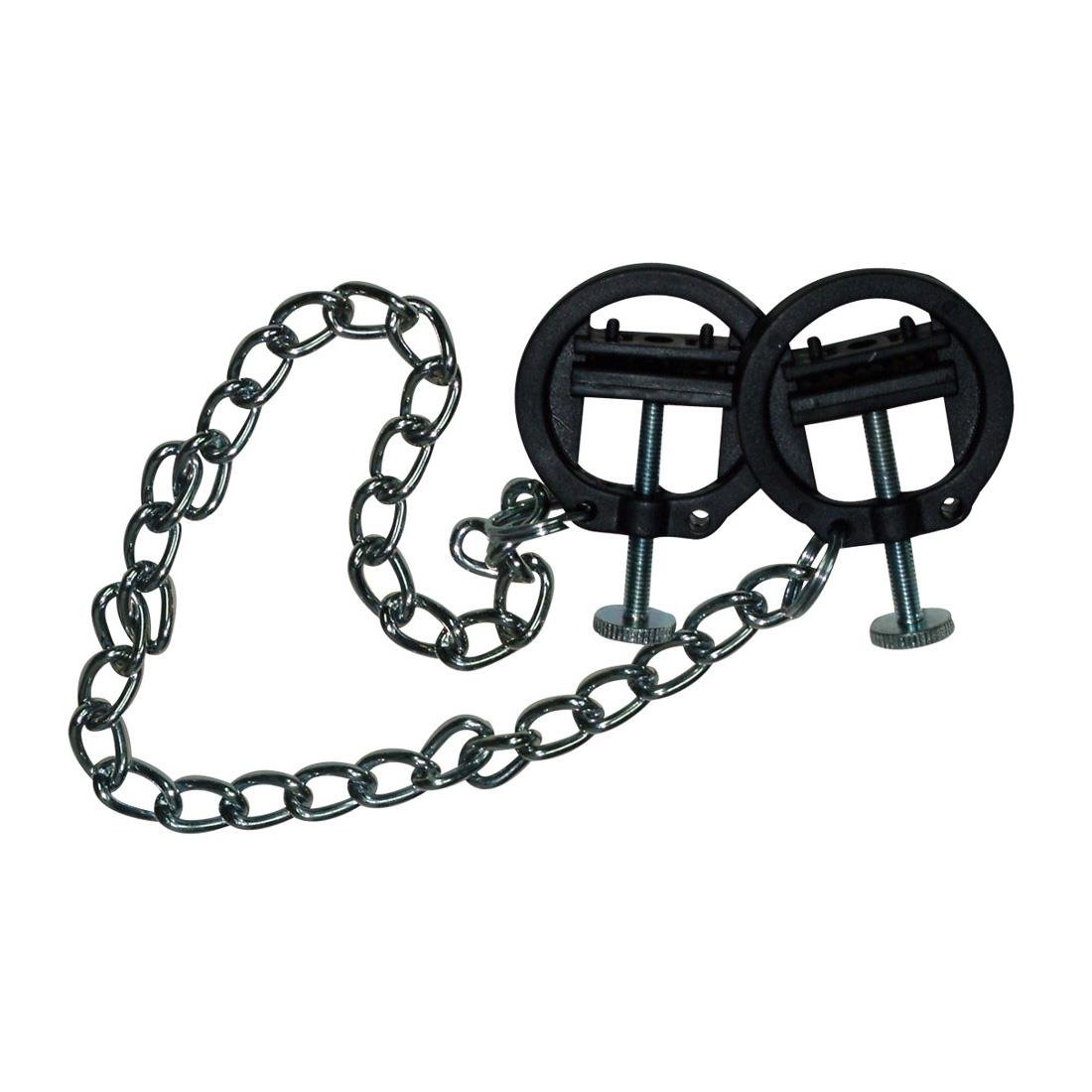 Round Screw Nipple Clamps with Metal Chain from Fetish Collection.