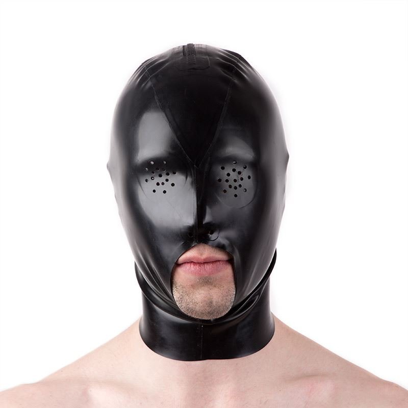 Rubber Cocksucker Hood, Open Jaw, Pin Prick Eyes from Regulation.