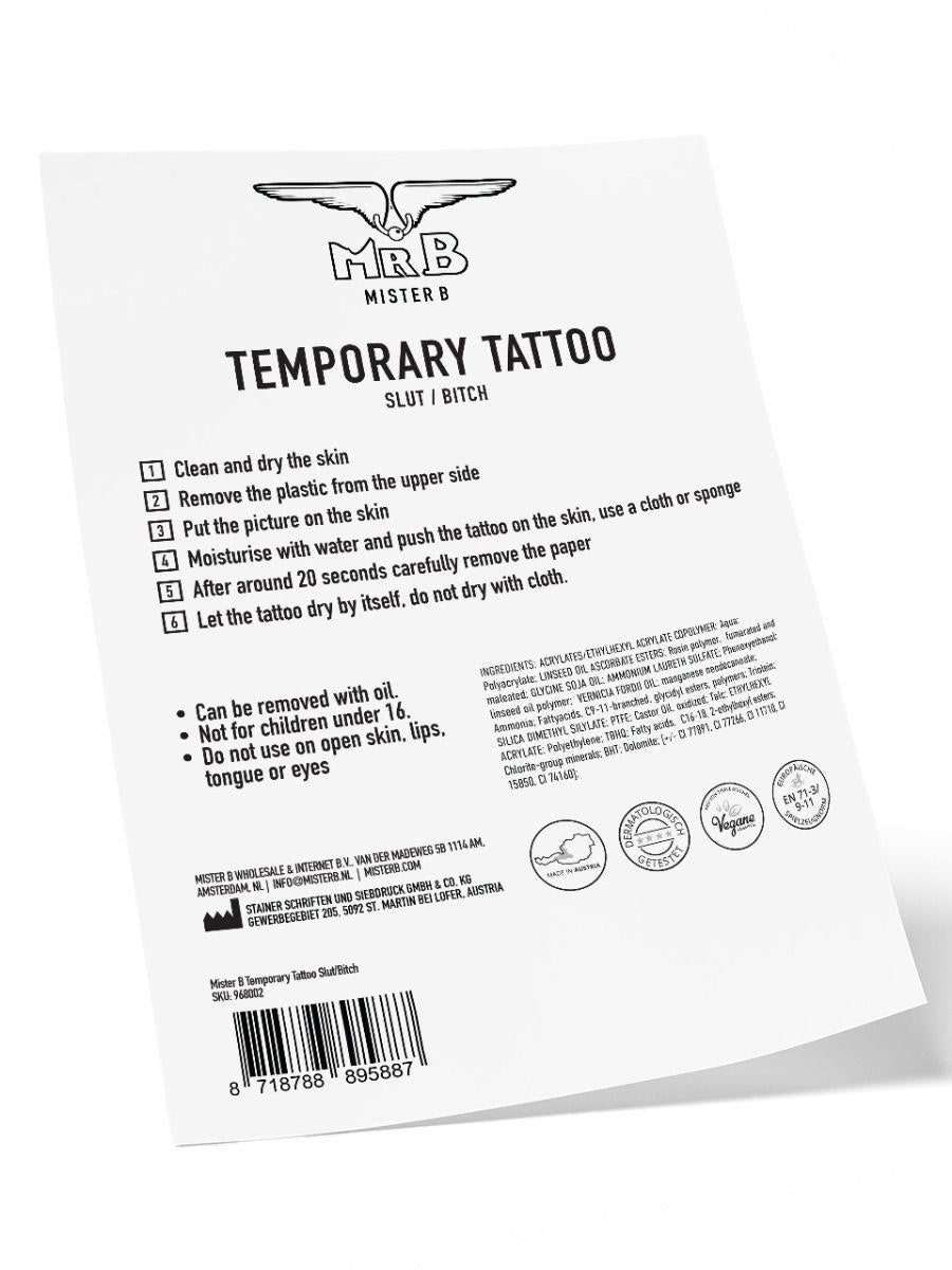 Slut Bitch, Temporary Tattoo from Mister B.