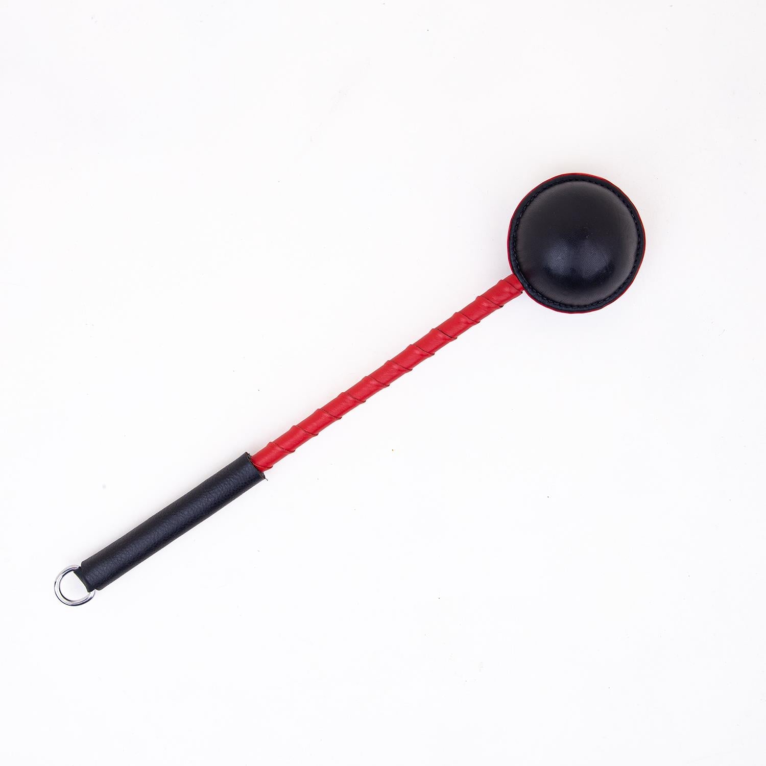 The Orb - Leather Ballbusting Paddle, Black & Red from Fetters.