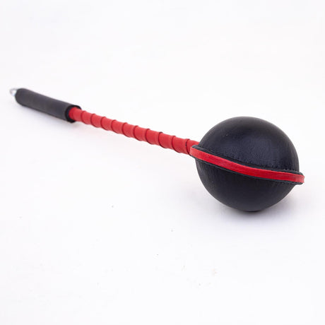 The Orb - Leather Ballbusting Paddle, Black & Red from Fetters.
