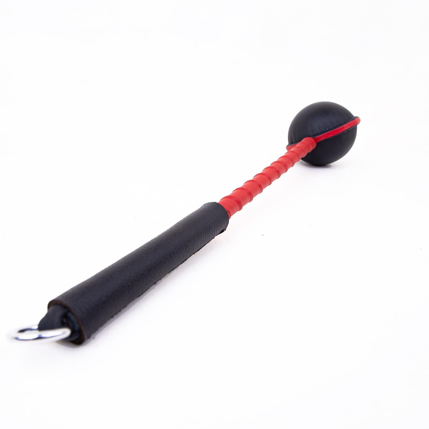 The Orb - Leather Ballbusting Paddle, Black & Red from Fetters.