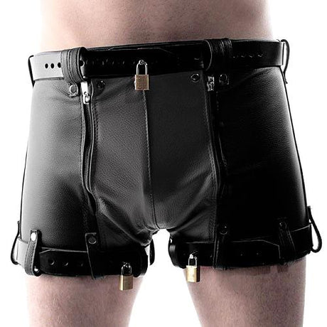 Up Front Leather Chastity Shorts - Maximum Secure from Fetters.