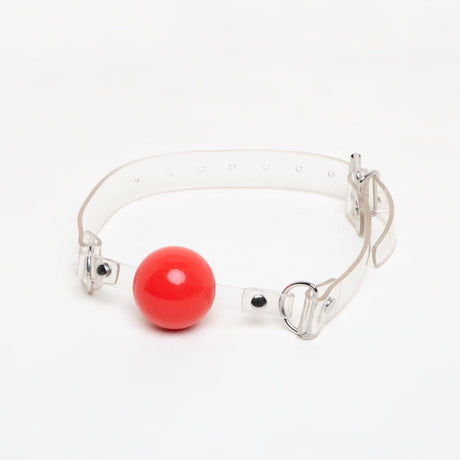 Vintage Red Ball Gag with Clear Straps from SM Domain.