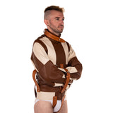 White Canvas & Tan Leather Straitjacket from Fetters.